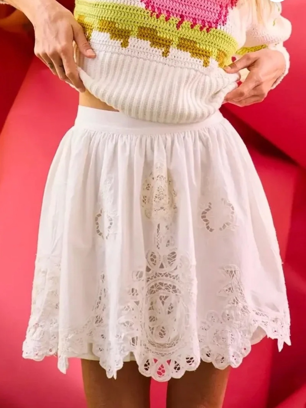 HUNTER BELL White Eyelet Mini Skirt